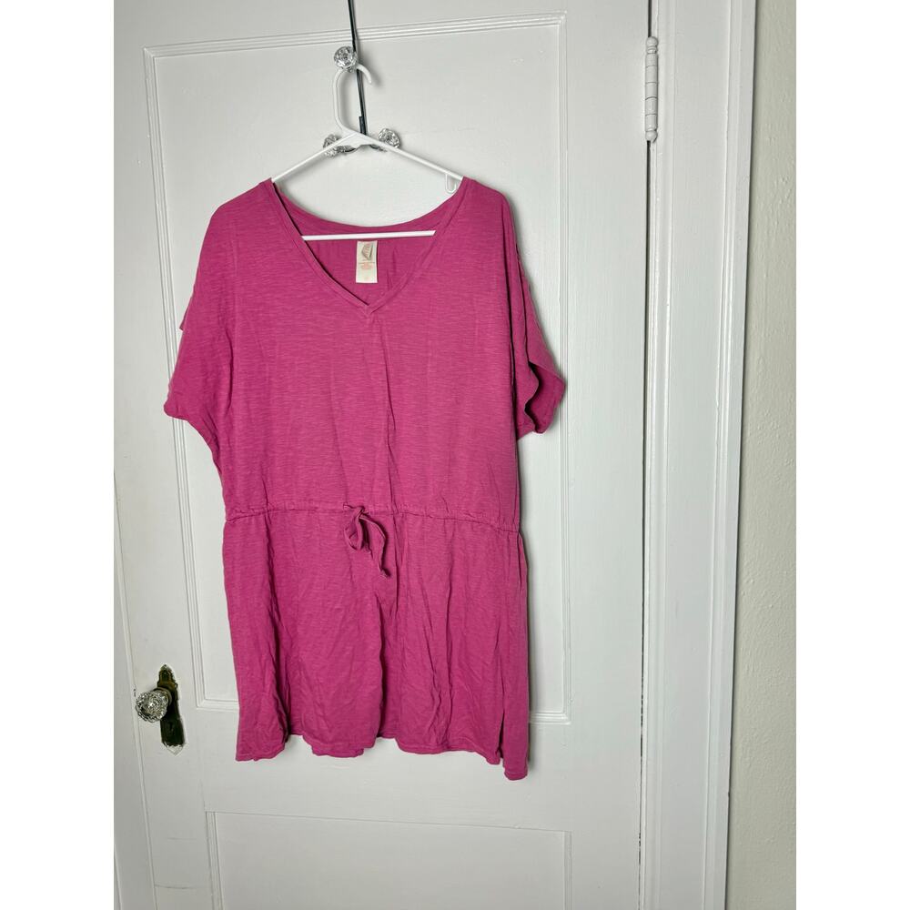Freely Size L Mauve Tunic V-Neck Coverup Slub Knit Drawstring Women's Swim